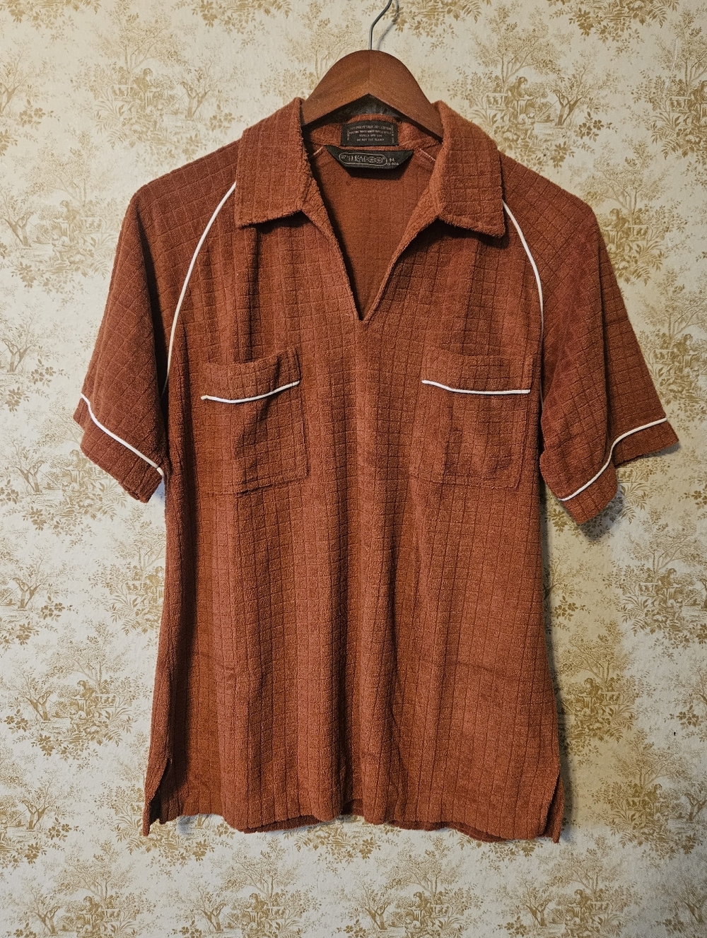 Vintage Polo Style Shirt Burnt Orange & White